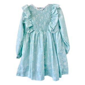 Light Blue Ruffled Long Sleeve Girls Dress